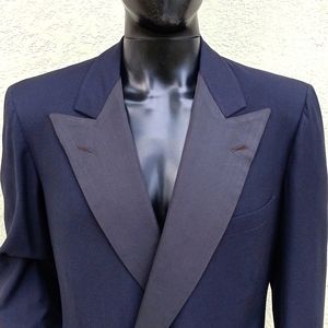 WETZEL NY MEN'S BLACK VINTAGE DOUBLE BREASTED LUXURY TUXEDO JACKET